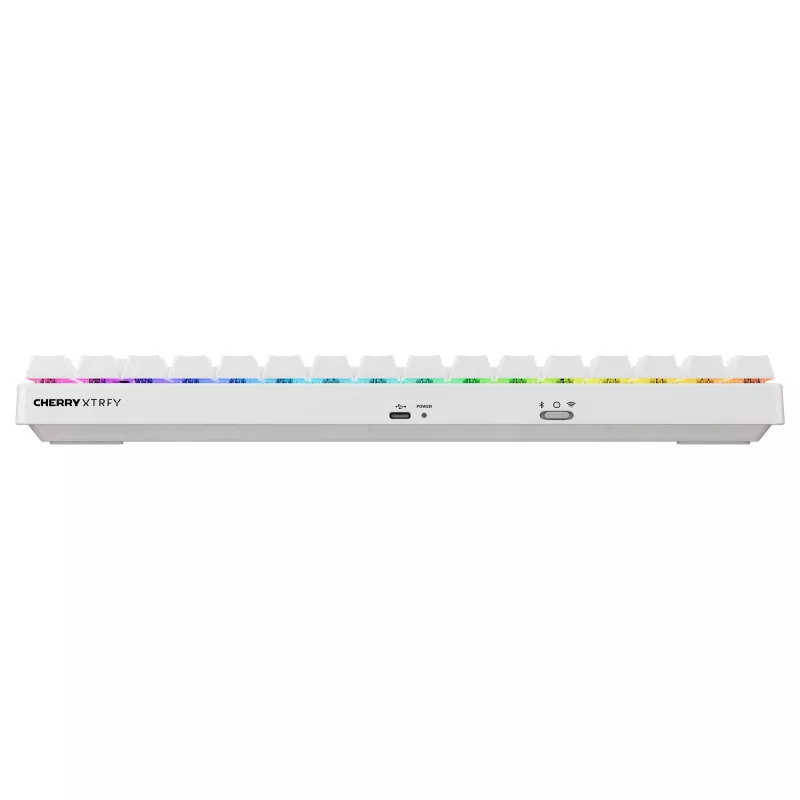 Mehāniska stila kompakta bezvadu tastatūra Cherry XTRFY K33 75% QWERTZ vācu balta USB + RF + Bluetooth RGB