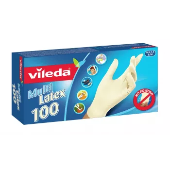 Vienreizlietojamie lateksa cimdi VILEDA Multi Latex 100, bēšā krāsā, izmērs S/M, 100 gab.