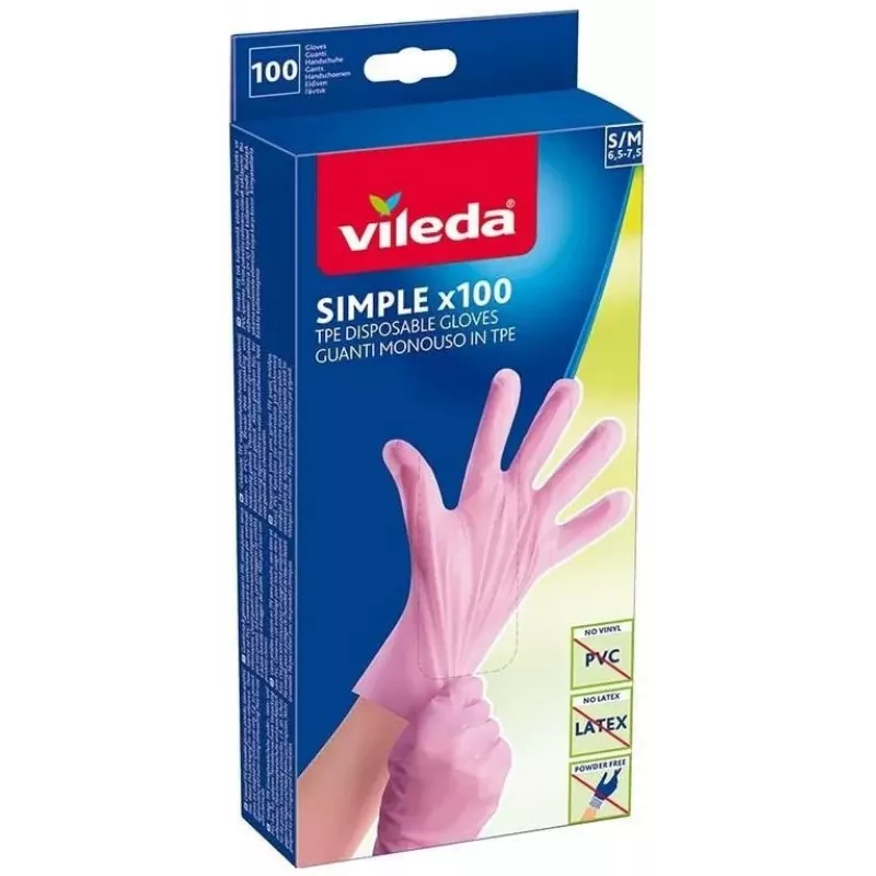Vienreizlietojamie lateksa cimdi VILEDA Multi Latex 100, bēšā krāsā, izmērs S/M, 100 gab.