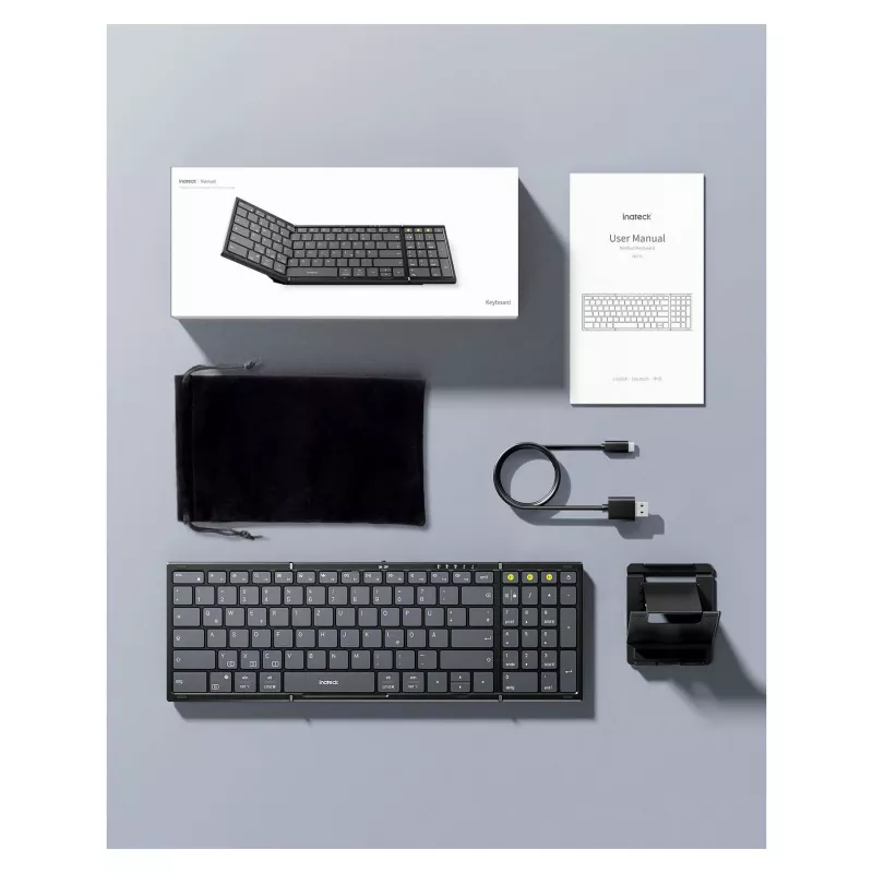 Bezvadu Bluetooth pilna izmēra tastatūra Inateck N0135 melna — QWERTZ, šķērveida slēdži