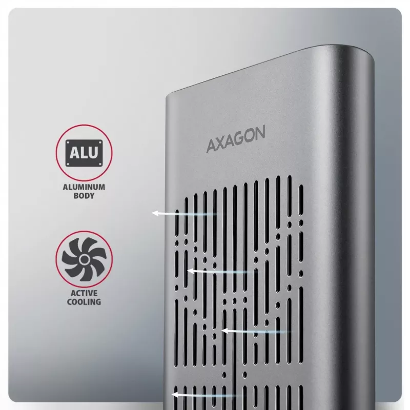 Ārējais korpuss AXAGON EEM2-20GD USB-C 20 Gbps diviem M.2 NVMe SSD diskiem ar aparatūras klonēšanu