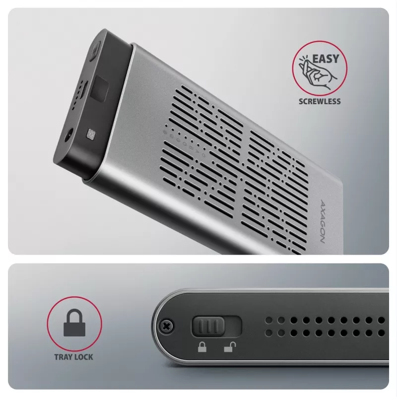 Ārējais korpuss AXAGON EEM2-20GD USB-C 20 Gbps diviem M.2 NVMe SSD diskiem ar aparatūras klonēšanu