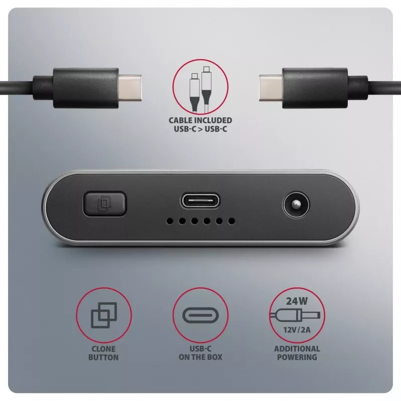 Ārējais korpuss AXAGON EEM2-20GD USB-C 20 Gbps diviem M.2 NVMe SSD diskiem ar aparatūras klonēšanu