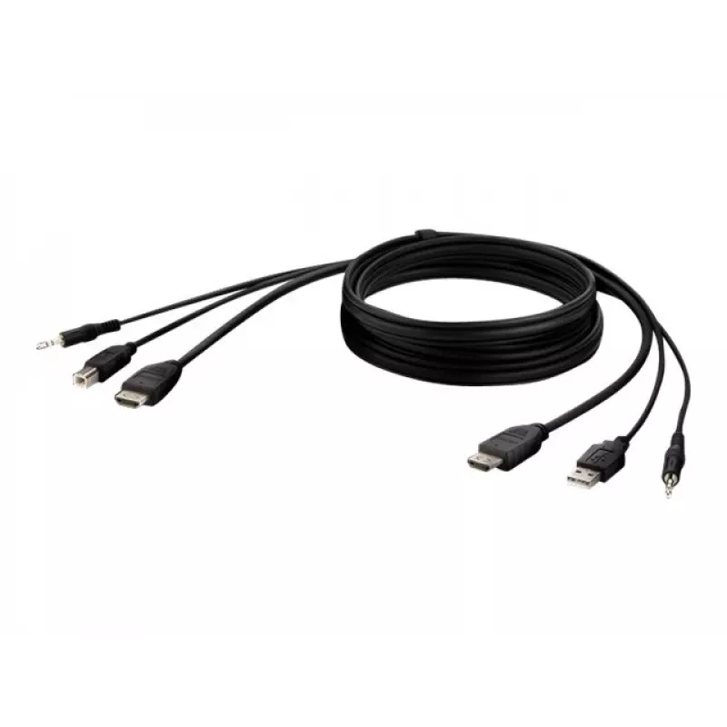 KVM kabelis Belkin F1DN1CCBL — HDMI uz USB A/B ar audio, USB tastatūras/peles pieslēgvietām, 3 m