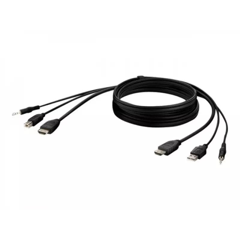 KVM kabelis Belkin F1DN1CCBL — HDMI uz USB A/B ar audio, USB tastatūras/peles pieslēgvietām, 3 m