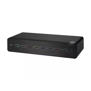KVM slēdzis Belkin F1DN208KVM-UN-4 — 8-portu divu galvu HDMI/DisplayPort, USB tastatūra un pele, 4K@60Hz, statīva montāža, melns