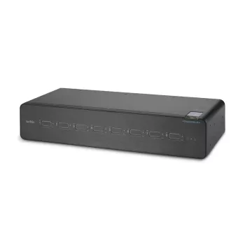 KVM slēdzis Belkin F1DN208KVM-UN-4 — 8-portu divu galvu HDMI/DisplayPort, USB tastatūra un pele, 4K@60Hz, statīva montāža, melns