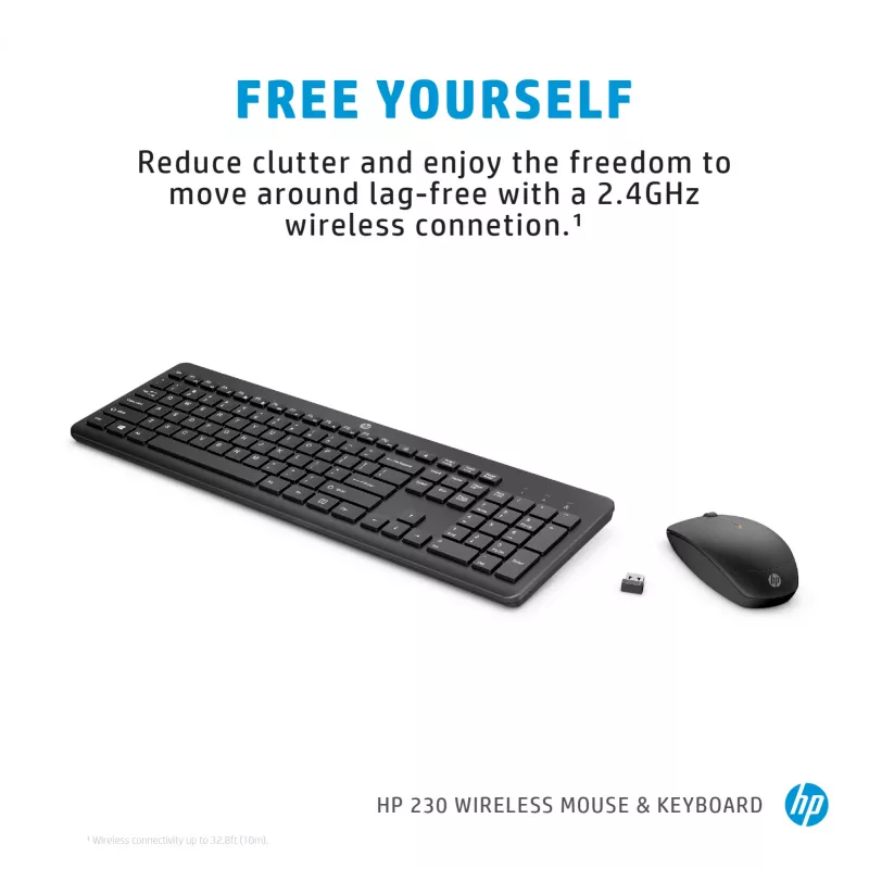 HP 230 bezvadu pele un tastatūra, melna, pele iekļauta