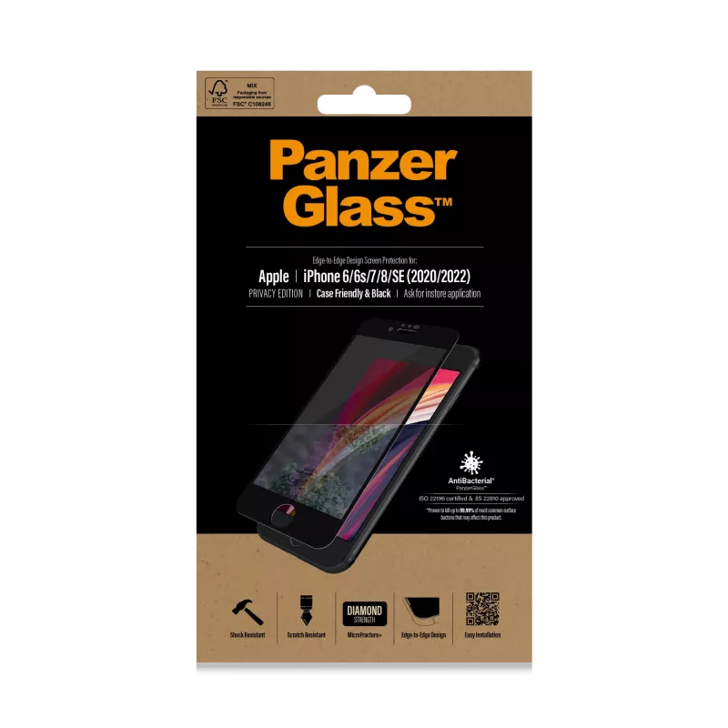 PanzerGlass® privātuma ekrāna aizsargs iPhone SE (2020/2022) | 8 | 7 | 6 | 6s | no malas līdz malai
