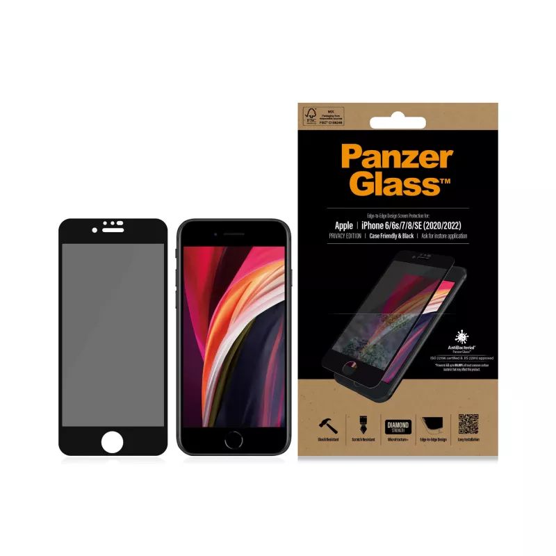 PanzerGlass® privātuma ekrāna aizsargs iPhone SE (2020/2022) | 8 | 7 | 6 | 6s | no malas līdz malai