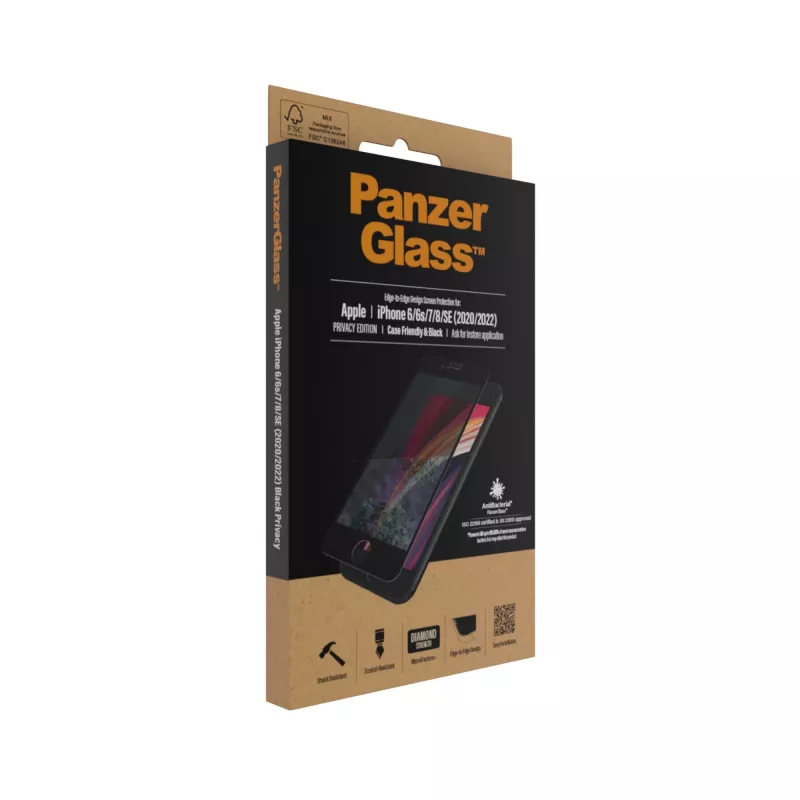 PanzerGlass® privātuma ekrāna aizsargs iPhone SE (2020/2022) | 8 | 7 | 6 | 6s | no malas līdz malai