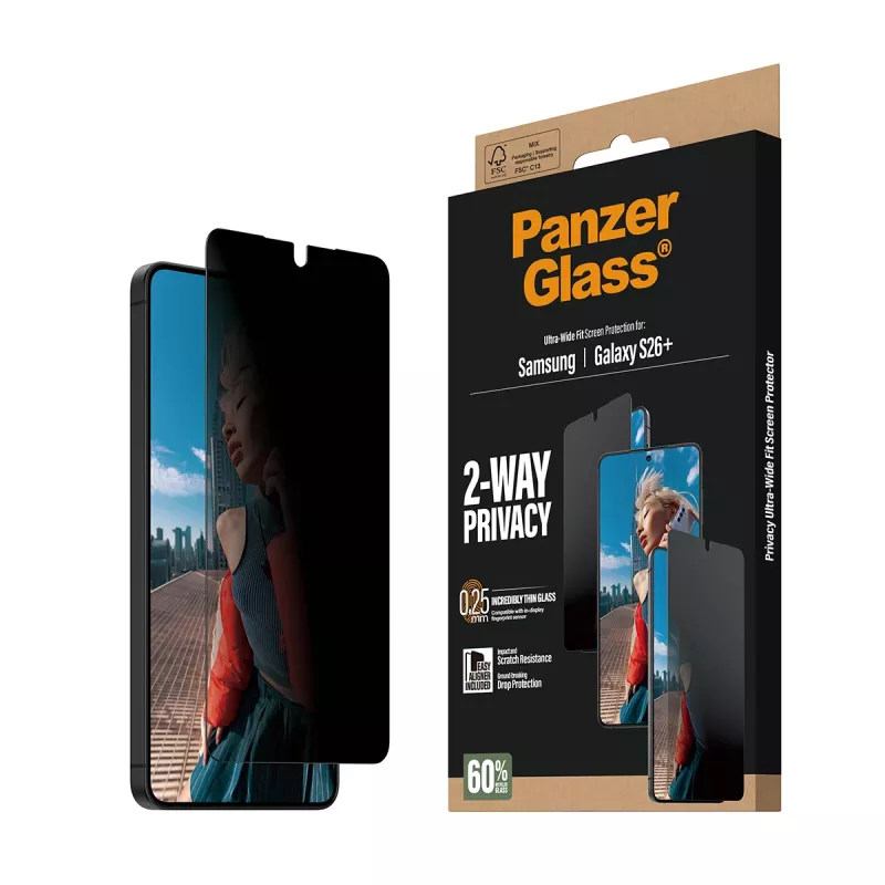 PanzerGlass® 2-Way Privacy ekrāna aizsargstikls Samsung Galaxy S26+ | Ultra-Wide Fit ar EasyAligner