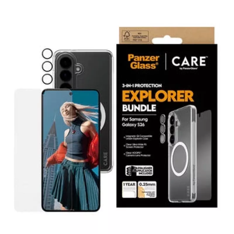 Ekrāna aizsargs PanzerGlass CARE 3-in-1 priekš Samsung Galaxy S (2026) – PanzerGlass