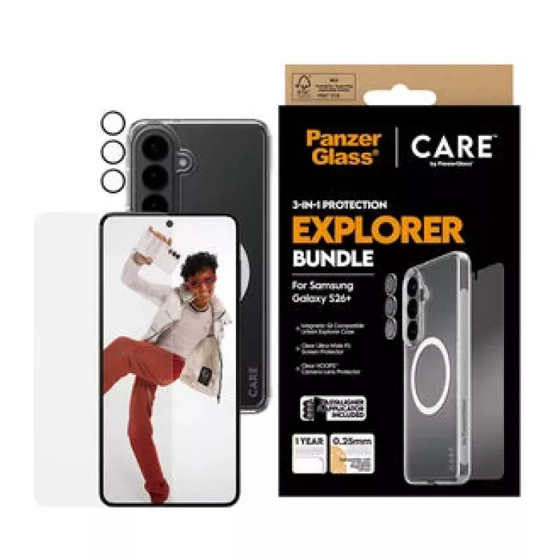 Ekrāna aizsargs PanzerGlass CARE 3-in-1 Samsung Galaxy S Plus 2026 — PanzerGlass CARE komplekts