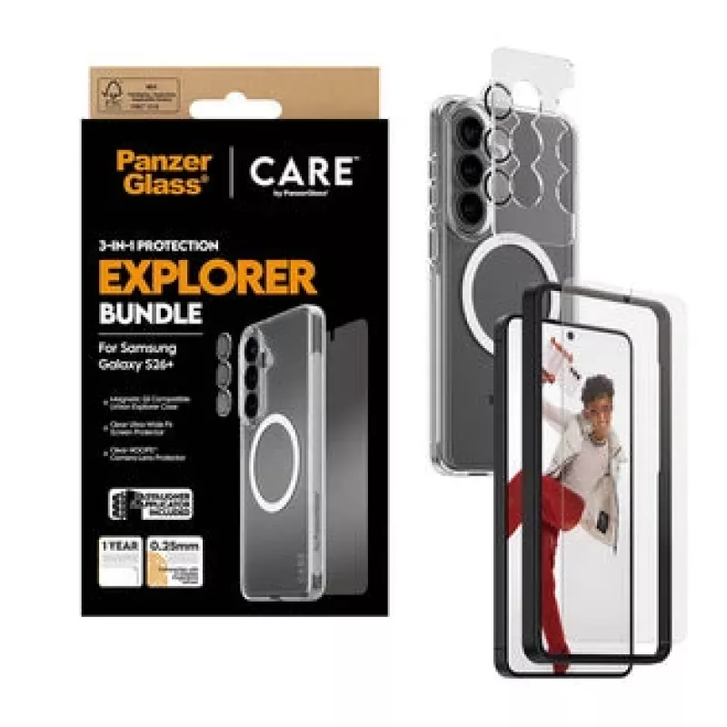 Ekrāna aizsargs PanzerGlass CARE 3-in-1 Samsung Galaxy S Plus 2026 — PanzerGlass CARE komplekts
