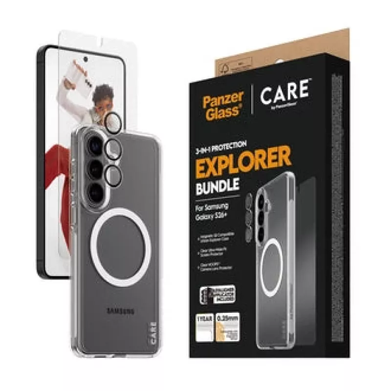 Ekrāna aizsargs PanzerGlass CARE 3-in-1 Samsung Galaxy S Plus 2026 — PanzerGlass CARE komplekts