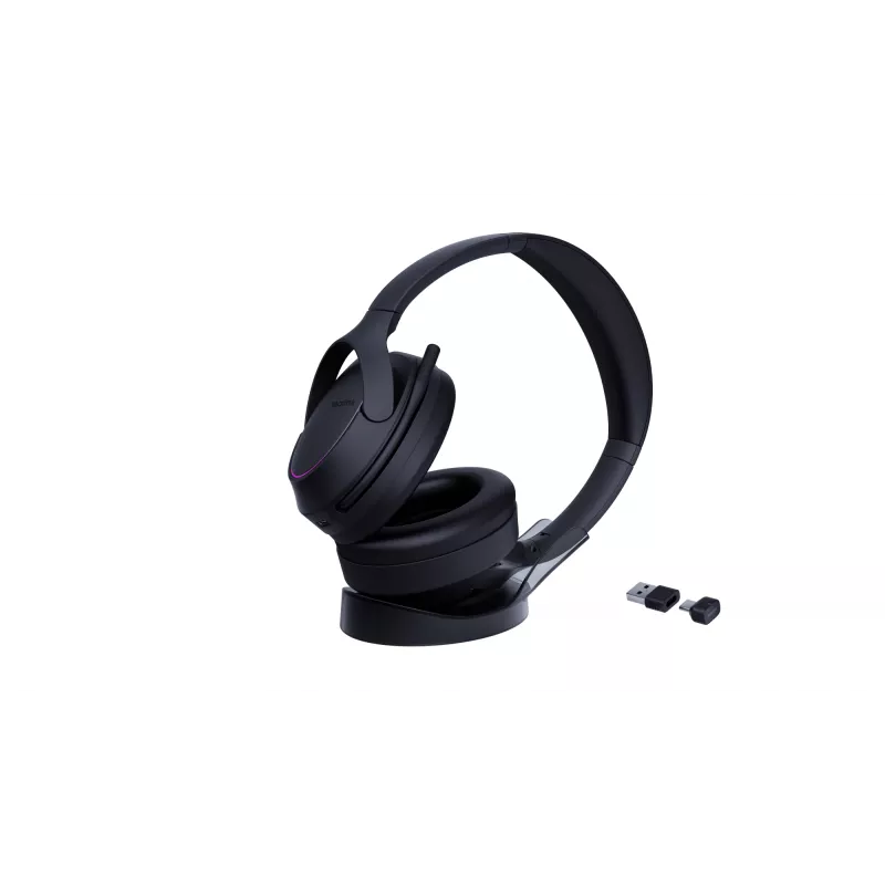 Yealink BH78 austiņas ar vadu un bezvadu savienojumu, galvas lente, zvaniem/mūzikai, USB-C/USB-A, Bluetooth, uzlādes statīvs, melnas
