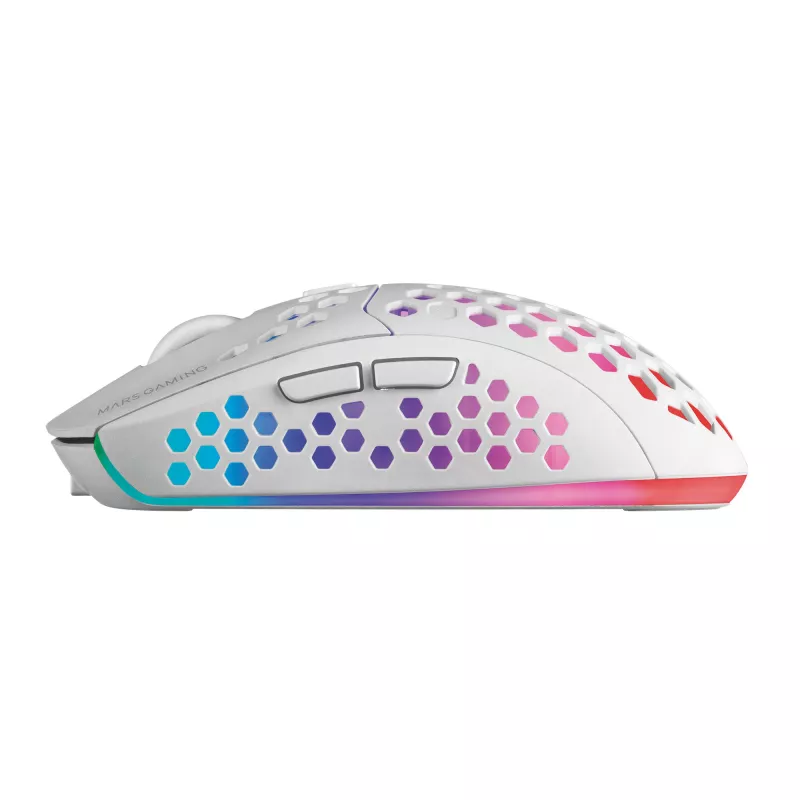 Mars Gaming MMW3W, bezvadu spēļu pele, RGB Flow, īpaši viegla 79 g, 3200 DPI, balta