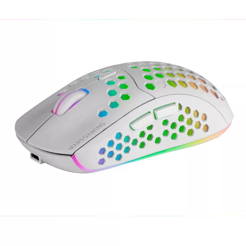 Mars Gaming MMW3W, bezvadu spēļu pele, RGB Flow, īpaši viegla 79 g, 3200 DPI, balta