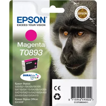 Epson Monkey Singlepack fuksīna T0893 DURABrite Ultra tinte, fuksīna, Uz pigmenta bāzes veidota tinte, 3.5 ml, 1 gab.