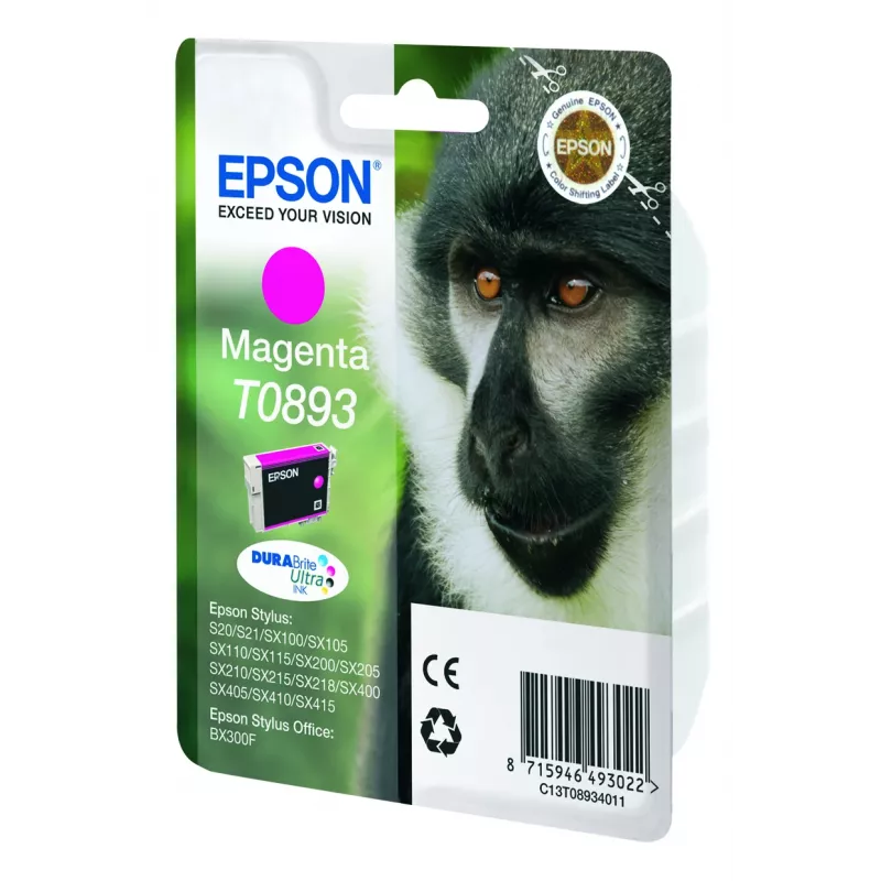 Epson Monkey Singlepack fuksīna T0893 DURABrite Ultra tinte, fuksīna, Uz pigmenta bāzes veidota tinte, 3.5 ml, 1 gab.