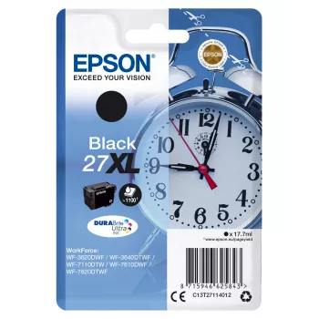 Epson Modinātājpulkstenis vienā iepakojumā Melns 27XL DURABrite Ultra tinte, Augsta (XL) ietilpība, Melna, Pigmenta tinte, 17.7 ml, 1 gab., 1100 lappuses