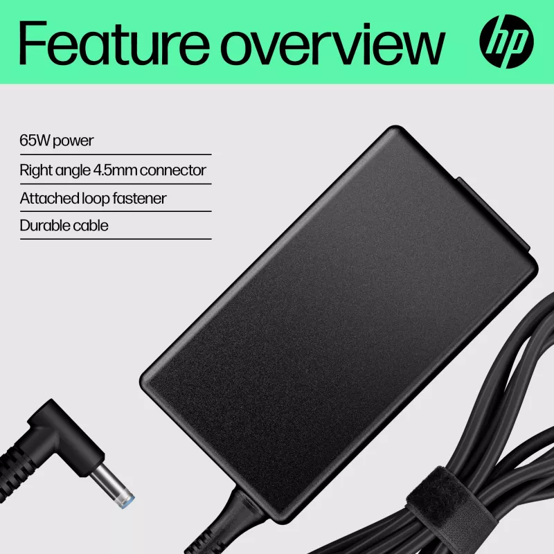 HP 65 W viedais maiņstrāvas adapteris, saderīgs ar HP ProBook 440 G6 piezīmjdatoru; HP ProBook 450 G6 piezīmjdatoru; HP ProBook x360 11..., Biznesa klase, 5–35 °C, -20–85 °C, CCC, CE, BSMI, 47 mm