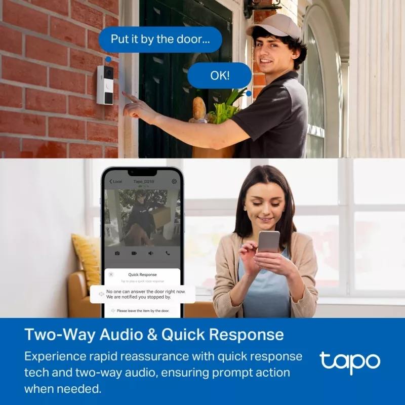 TP-Link Tapo Video Doorbell Camera 1 × D210, 1 × D100C, H.264, 3 MP, 2304 x 1296 pikseļi, 1296p, CMOS, 25,4 / 3 mm (1 / 3 colla)