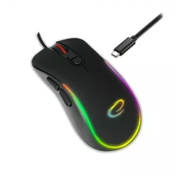 Spēļu pele ESPERANZA EGM303 USB Type-C, optiska 2400 DPI, 7 pogas, RGB, labajai rokai, melna