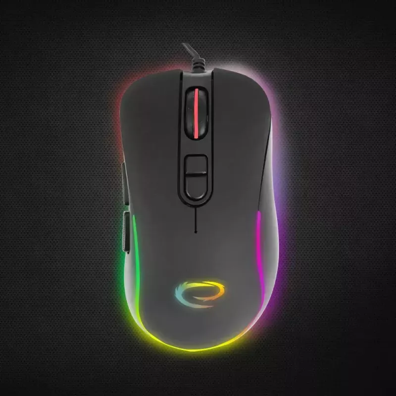 Spēļu pele ESPERANZA EGM303 USB Type-C, optiska 2400 DPI, 7 pogas, RGB, labajai rokai, melna