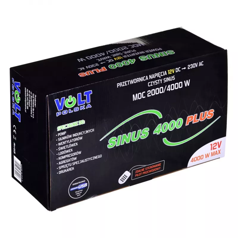 Barošanas pārveidotājs Volt Sinus 4000 Plus 4000W 12V — tīrs sinusa vilnis, 4000 W nepārtraukta jauda, 12 V līdzstrāvas ieeja