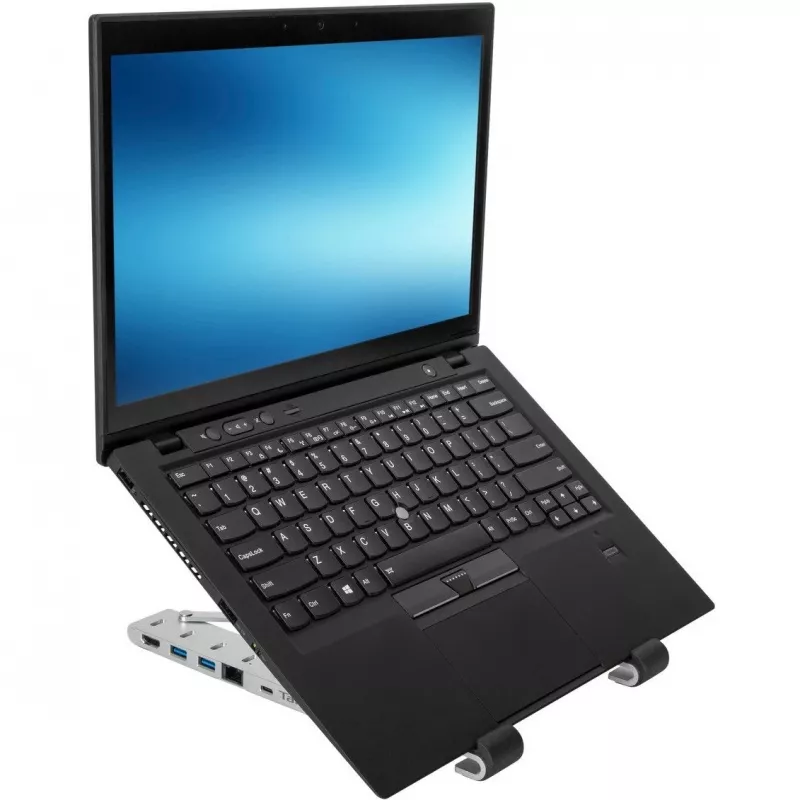 Portatīvs statīvs ar integrētu dokstaciju Dokstacija + piezīmjdatora turētājs USB-C 3.2 Gen 1 Thunderbolt 3