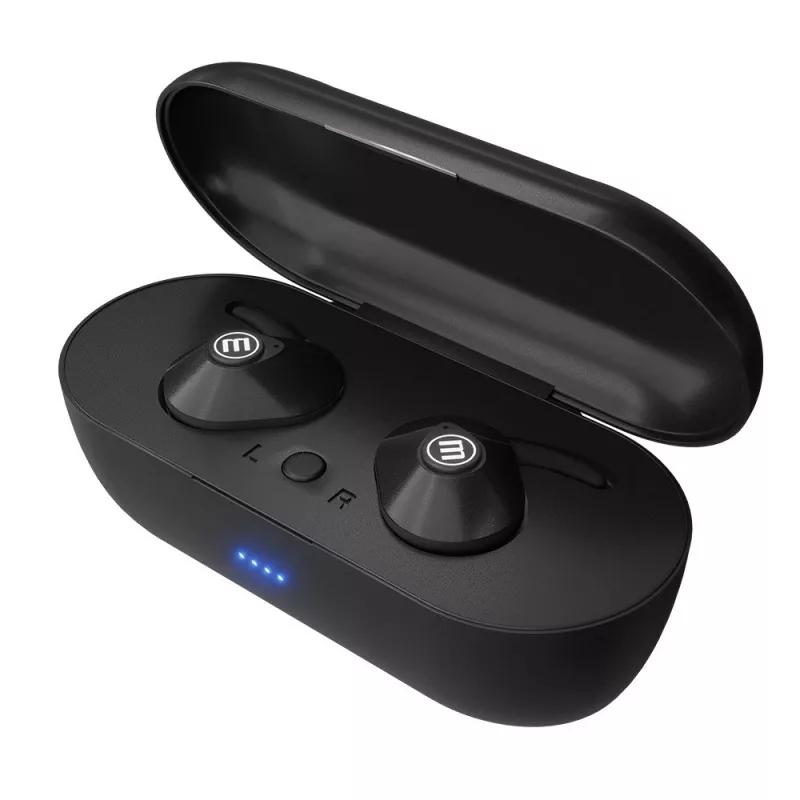 MAXELL MINI DUO bezvadu ievietojamās austiņas ar uzlādes maciņu melnā krāsā