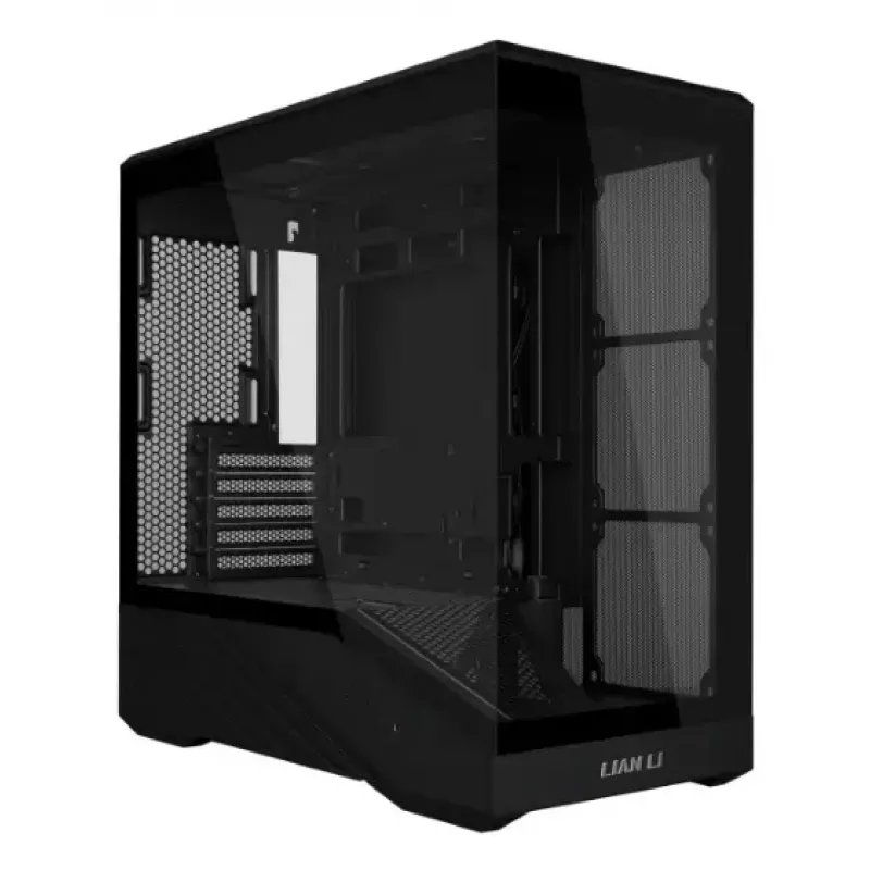 Mini Tower PC Case Lian Li Vector V100R MINI — Mini-ITX/Micro-ATX, rūdīts stikls, 3x120mm sānos + 1x120mm aizmugurē ventilatori, 2x 2.5 collu + 1x 3.5 collu nodalījumi, melns