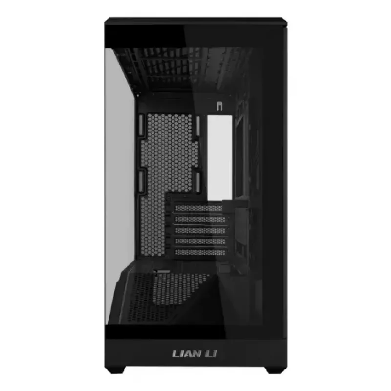 Mini Tower PC Case Lian Li Vector V100R MINI — Mini-ITX/Micro-ATX, rūdīts stikls, 3x120mm sānos + 1x120mm aizmugurē ventilatori, 2x 2.5 collu + 1x 3.5 collu nodalījumi, melns