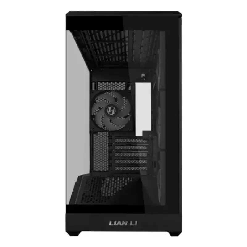 Mini Tower PC Case Lian Li Vector V100R MINI — Mini-ITX/Micro-ATX, rūdīts stikls, 3x120mm sānos + 1x120mm aizmugurē ventilatori, 2x 2.5 collu + 1x 3.5 collu nodalījumi, melns