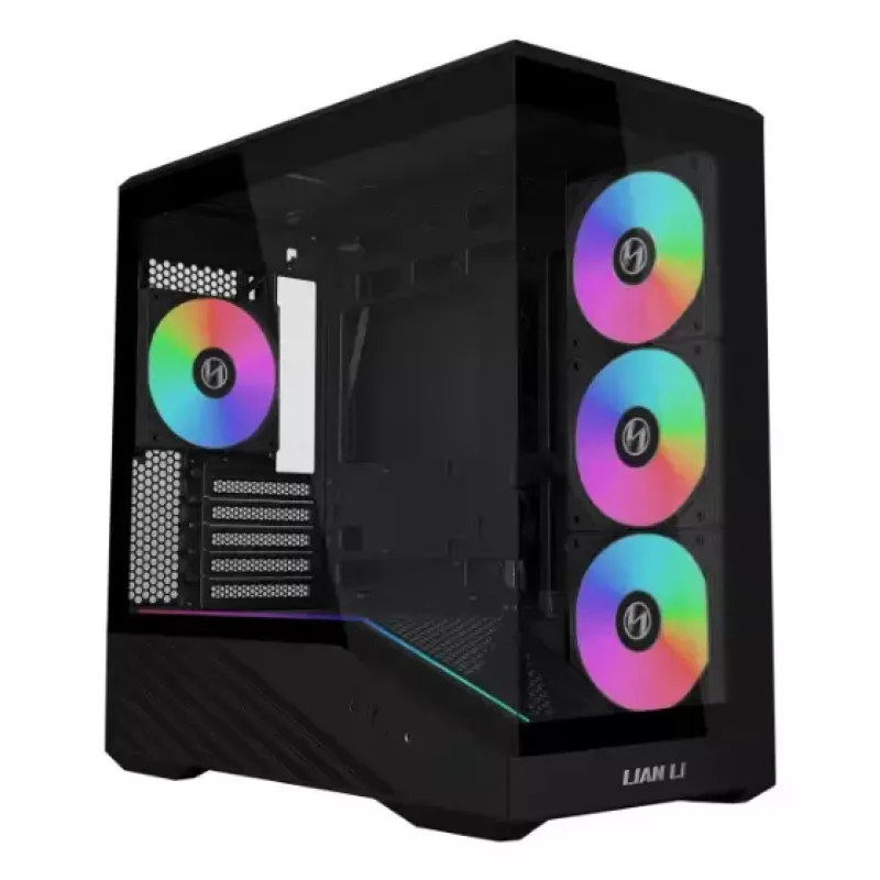 Mini Tower PC Case Lian Li Vector V100R MINI — Mini-ITX/Micro-ATX, rūdīts stikls, 3x120mm sānos + 1x120mm aizmugurē ventilatori, 2x 2.5 collu + 1x 3.5 collu nodalījumi, melns