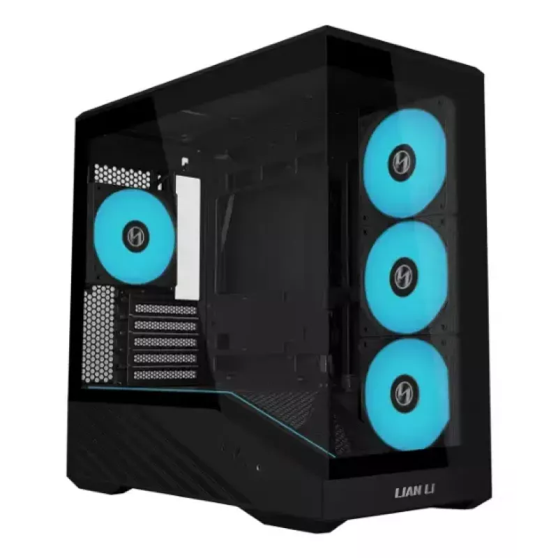Mini Tower PC Case Lian Li Vector V100R MINI — Mini-ITX/Micro-ATX, rūdīts stikls, 3x120mm sānos + 1x120mm aizmugurē ventilatori, 2x 2.5 collu + 1x 3.5 collu nodalījumi, melns