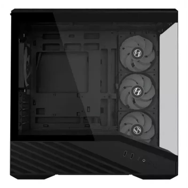 Mini Tower PC Case Lian Li Vector V100R MINI — Mini-ITX/Micro-ATX, rūdīts stikls, 3x120mm sānos + 1x120mm aizmugurē ventilatori, 2x 2.5 collu + 1x 3.5 collu nodalījumi, melns