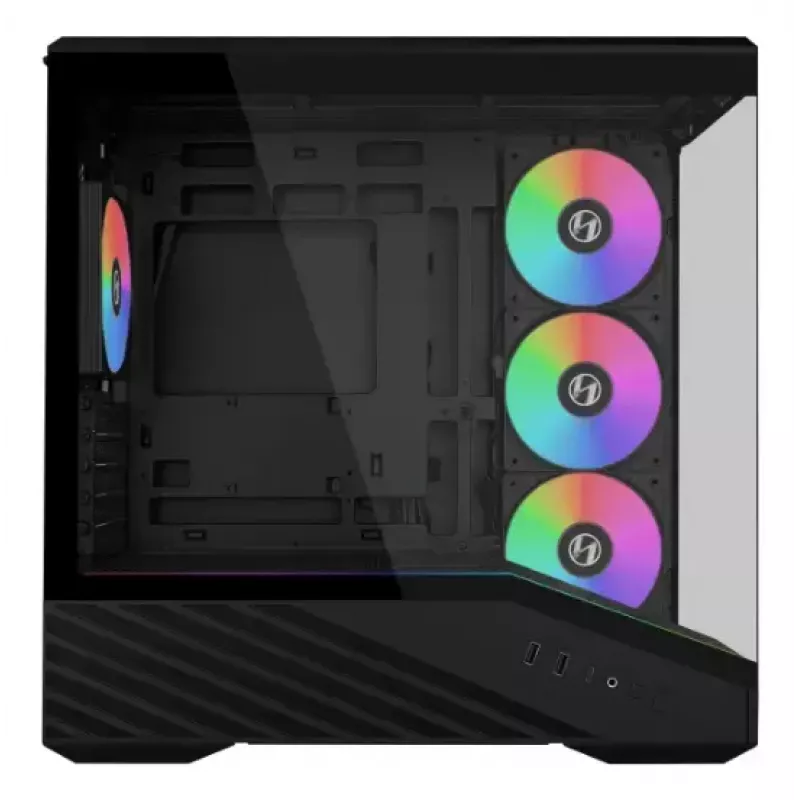 Mini Tower PC Case Lian Li Vector V100R MINI — Mini-ITX/Micro-ATX, rūdīts stikls, 3x120mm sānos + 1x120mm aizmugurē ventilatori, 2x 2.5 collu + 1x 3.5 collu nodalījumi, melns