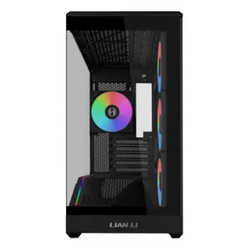 Mini Tower PC Case Lian Li Vector V100R MINI — Mini-ITX/Micro-ATX, rūdīts stikls, 3x120mm sānos + 1x120mm aizmugurē ventilatori, 2x 2.5 collu + 1x 3.5 collu nodalījumi, melns