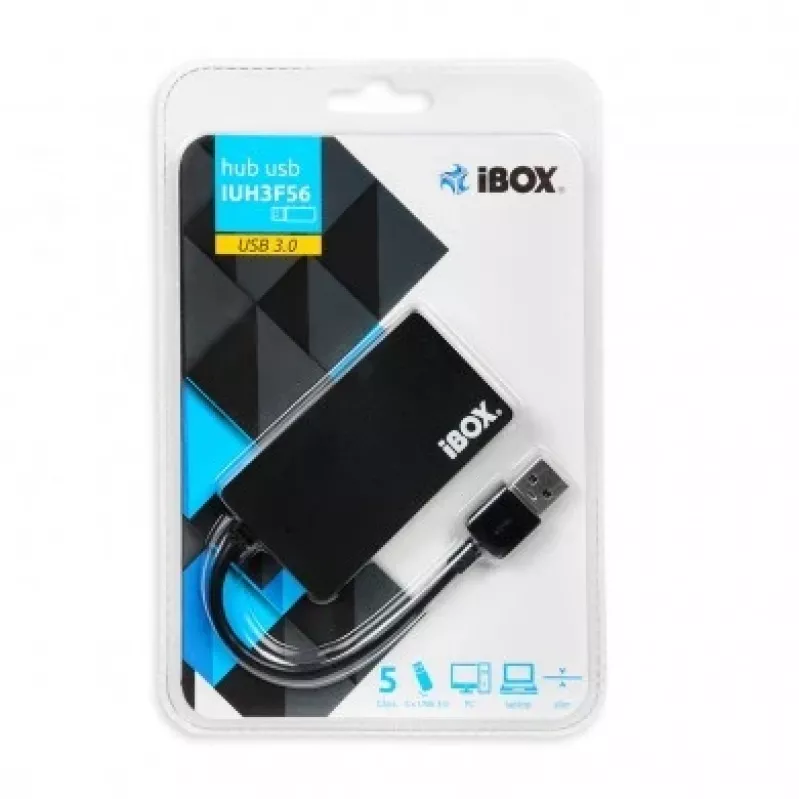 iBox IUH3F56 interfeisa centrmezgls USB 3.2 Gen 1 (3.1 Gen 1) Type-A 5000 Mbit/s Melns