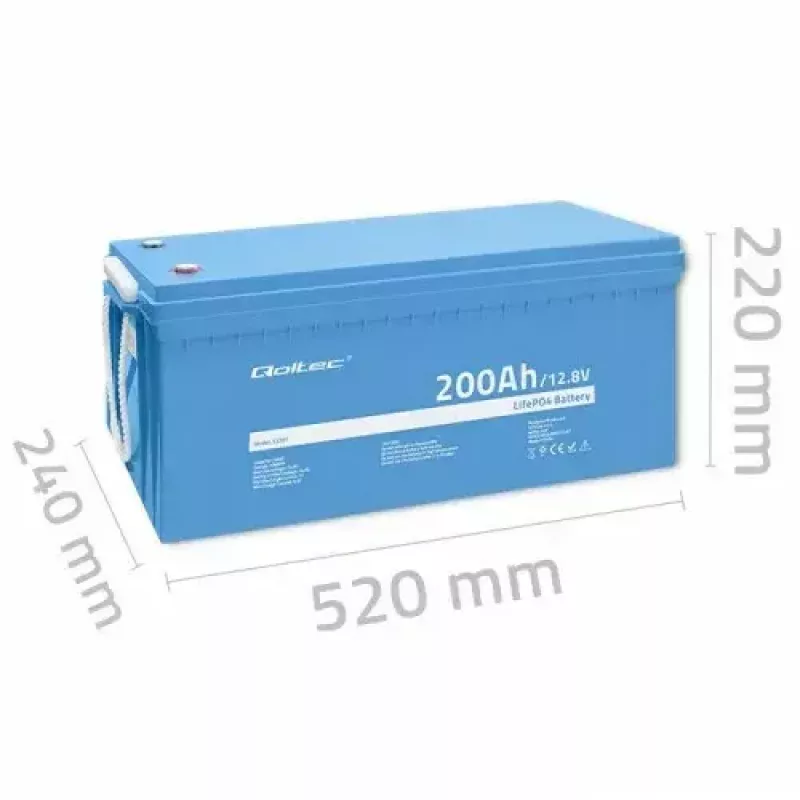 Qoltec 53707 Automašīnas akumulators litija dzelzs fosfāta 200 Ah 12,8 V