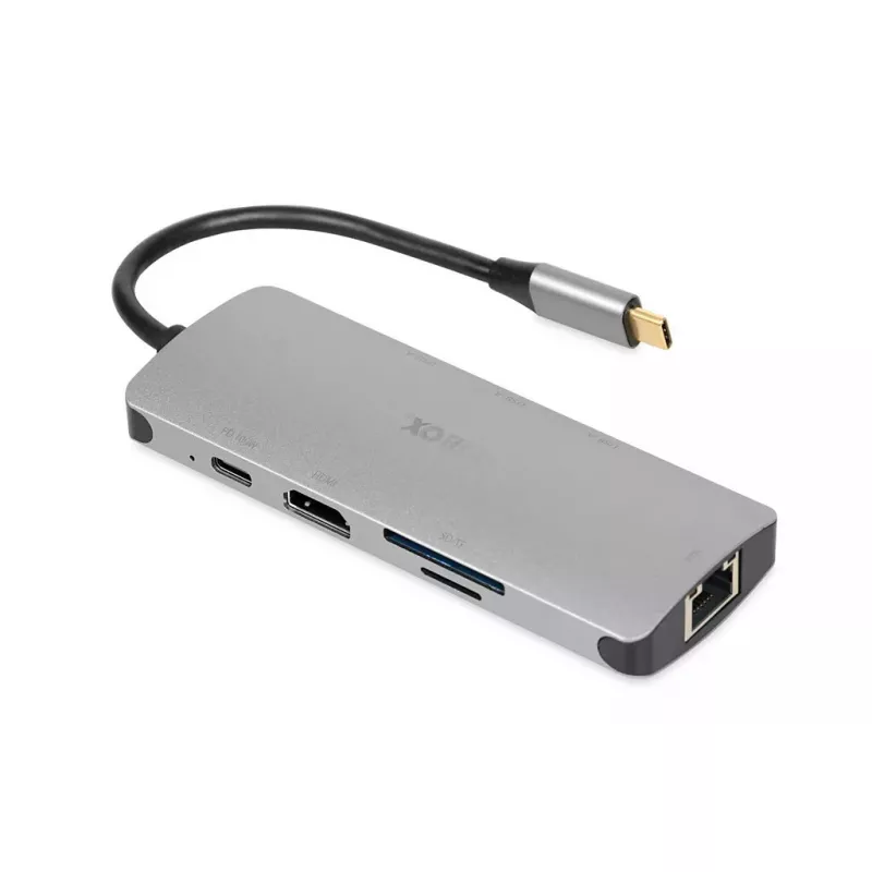 Saskarnes centrmezgls IBOX IUH3RJ4K USB Type-C uz USB 3.2 Gen 1 Type-A (3 porti), USB 3.2 Gen 2 Type-C, RJ-45, 5000 Mbit/s, sudraba krāsā