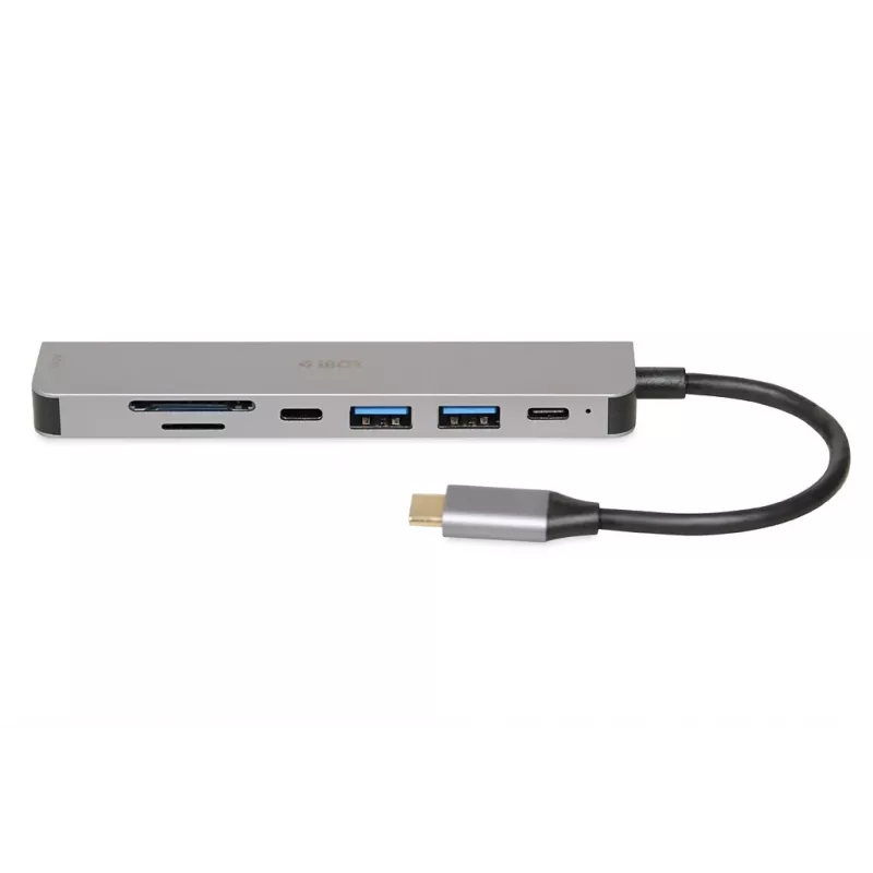 Dokstacija IBOX IUH3SL4K USB Type-C 5 Gbit/s, HDMI 4K@30Hz, PD līdz 100W, 2x USB-A, 2x USB-C, karšu lasītājs, sudraba
