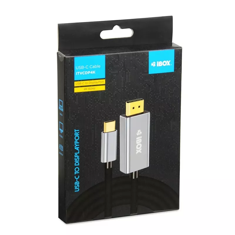 Video kabeļa adapteris IBOX ITVCDP4K USB Type-C uz DisplayPort 1.8 m Melns