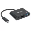 Manhattan USB-C dokstacija / centrmezgls, pieslēgvietas (x3): HDMI, USB-A un USB-C, 5 Gbps (USB 3.2 Gen1, saukts arī par USB 3.0), ar strāvas padevi (60 W) USB-C pieslēgvietai (piezīme: nepieciešams papildu USB-C sienas lādētājs un USB-