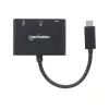 Manhattan USB-C dokstacija / centrmezgls, pieslēgvietas (x3): HDMI, USB-A un USB-C, 5 Gbps (USB 3.2 Gen1, saukts arī par USB 3.0), ar strāvas padevi (60 W) USB-C pieslēgvietai (piezīme: nepieciešams papildu USB-C sienas lādētājs un USB-