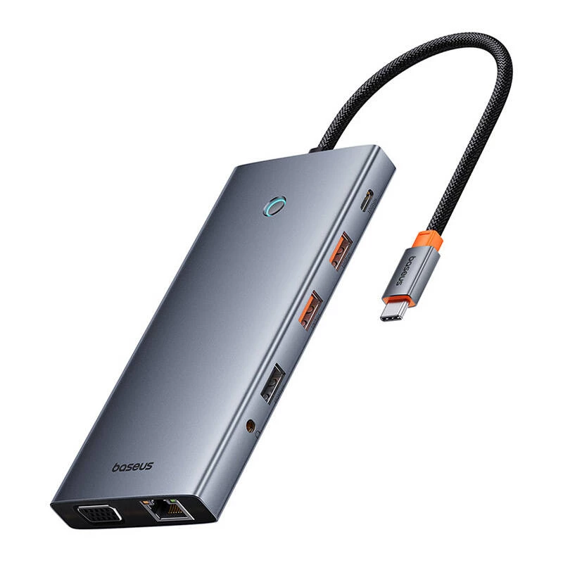 Hub 13in1 Baseus PortalJoy USB-C to HDMI+DP+VGA+C+USB+PD+RJ45+SD/TF+3.5mm (pelēks)