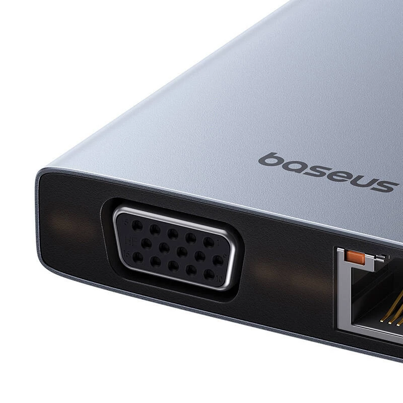 Hub 13in1 Baseus PortalJoy USB-C to HDMI+DP+VGA+C+USB+PD+RJ45+SD/TF+3.5mm (pelēks)